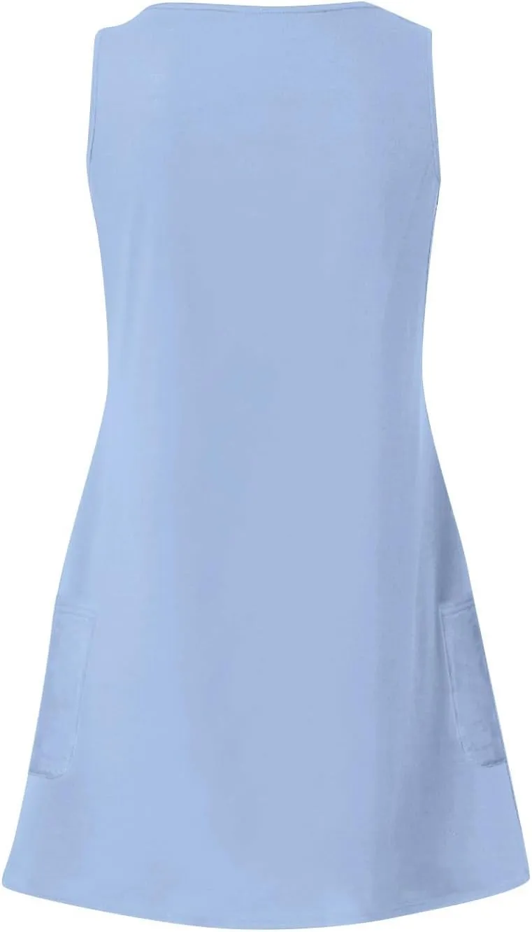 Hawaiian Sundress for Women 2025 Summer Beach Casual Swimsuit Cover up with Pockets Sleeveless V Neck Loose Tank Dress