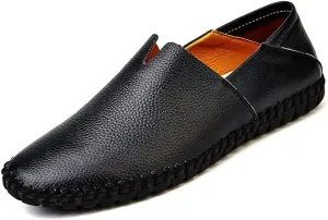 HOOENG Driving Moccasins Smoking Loafer for Men Genuine Leather Round Toe Rubber Sole Stitching Details Resistant Lightweight Anti-Slip Flexible Outdoor (Color : Black, Size : 8)