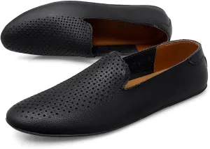 HOOENG Loafer Shoes Driving Moccasins for Men Genuine Leather Pointed Toe Perforated Breathable Rubber Sole Flat Heel Flexible Anti-Slip Lightweight Driving (Color : Black, Size : 8.5)