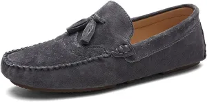 HOOENG Loafers Driving Moccasins Smoking Loafer for Men Suede Vamp Round Toe Tassel Stitching Details Resistant Soft Flexible Comfortable Flat Heel Driving Slip on (Color : Grey, Size : 7)
