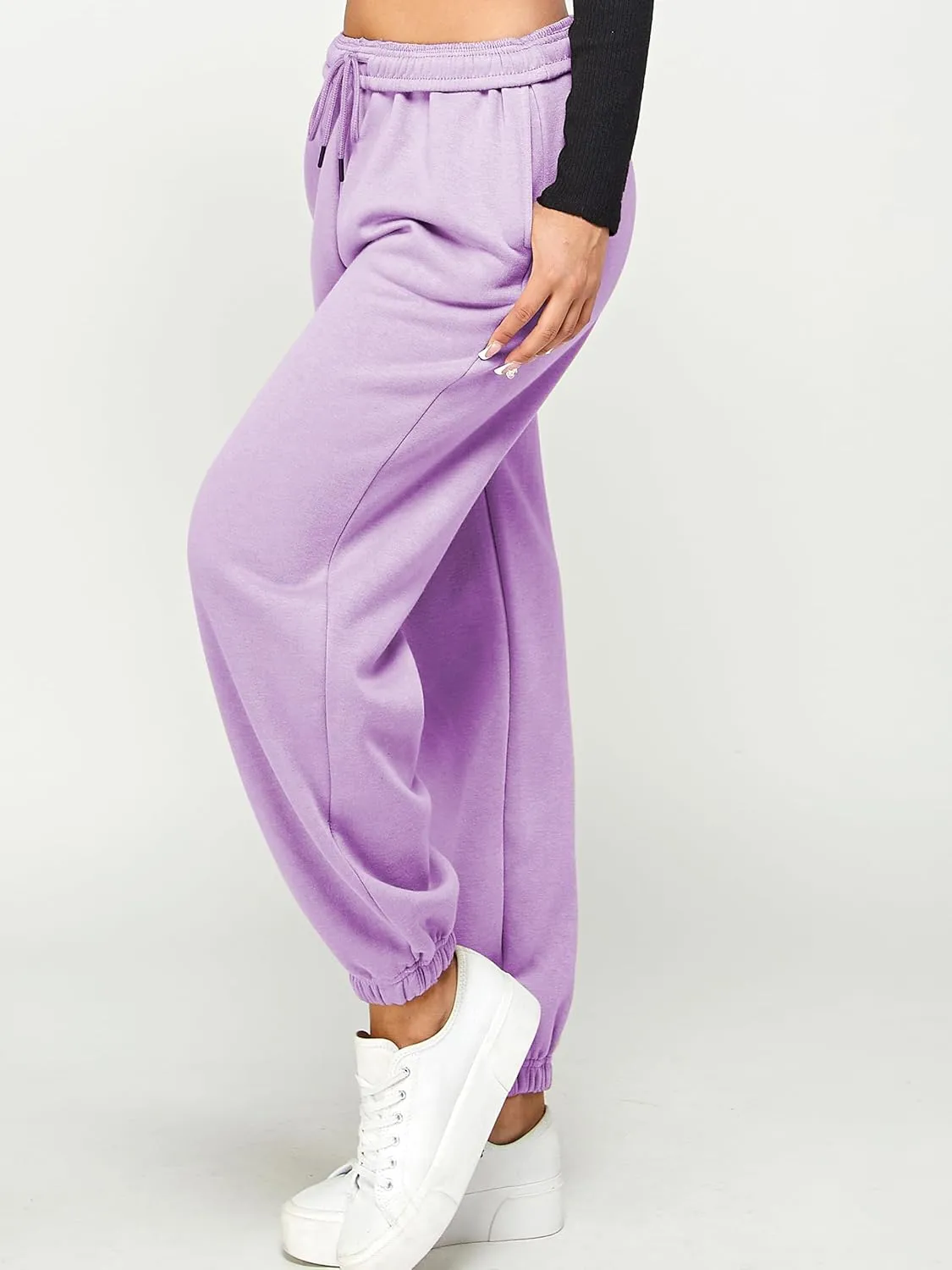 IUUI Women's High Waisted Fleece Sweatpants - Casual Baggy Joggers with Pockets, Foldable Warm Lounge Pants