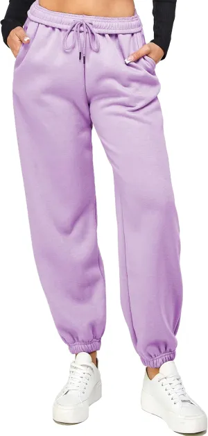 IUUI Women's High Waisted Fleece Sweatpants - Casual Baggy Joggers with Pockets, Foldable Warm Lounge Pants