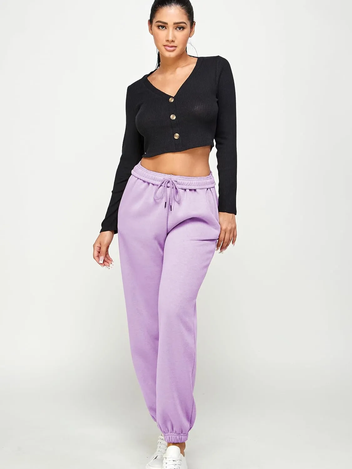 IUUI Women's High Waisted Fleece Sweatpants - Casual Baggy Joggers with Pockets, Foldable Warm Lounge Pants