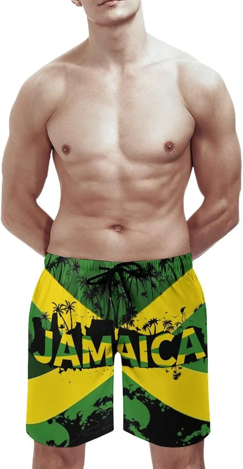 Jamaica Flag Mens Shorts Casual Classic Fit Workout Beach Shorts Quick Dry with Elastic Waist and Pockets