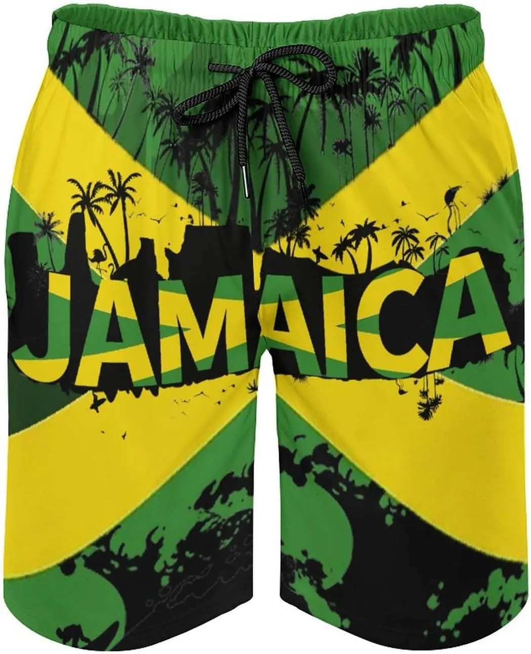 Jamaica Flag Mens Shorts Casual Classic Fit Workout Beach Shorts Quick Dry with Elastic Waist and Pockets