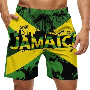 Jamaica Flag Mens Shorts Casual Classic Fit Workout Beach Shorts Quick Dry with Elastic Waist and Pockets
