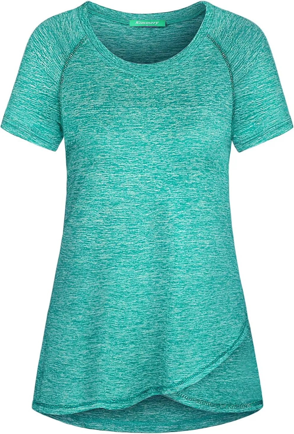 Kimmery Woman Raglan Sleeve Round Neck Irregular Hem Yoga Workout Shirt Sizes M-3XL