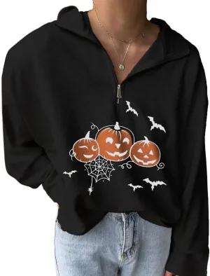 LAVASEON Womens Oversized Half Zip Lapel Sweatshirt Solid Color Casual Long Sleeve Cropped Pullover Top
