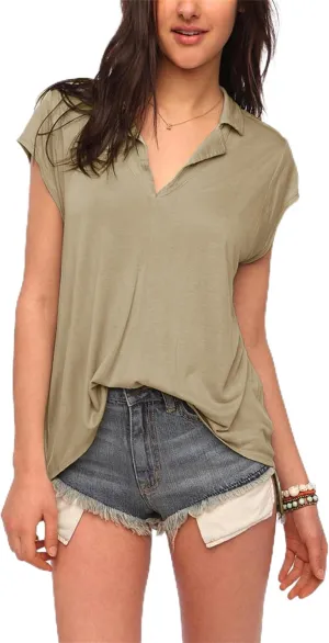 LAVASEON Womens V Neck Polo Shirts Short Sleeve Casual Tunic Blouses Collared Shirts
