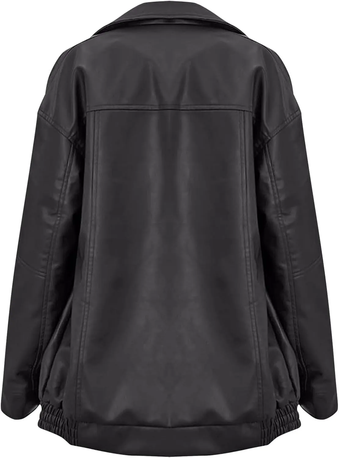 Leather Jacket Women Zip Up Faux Leather Bomber Jackets Lapel Collared Long Sleeve Pocket Coats Fashion Outwear