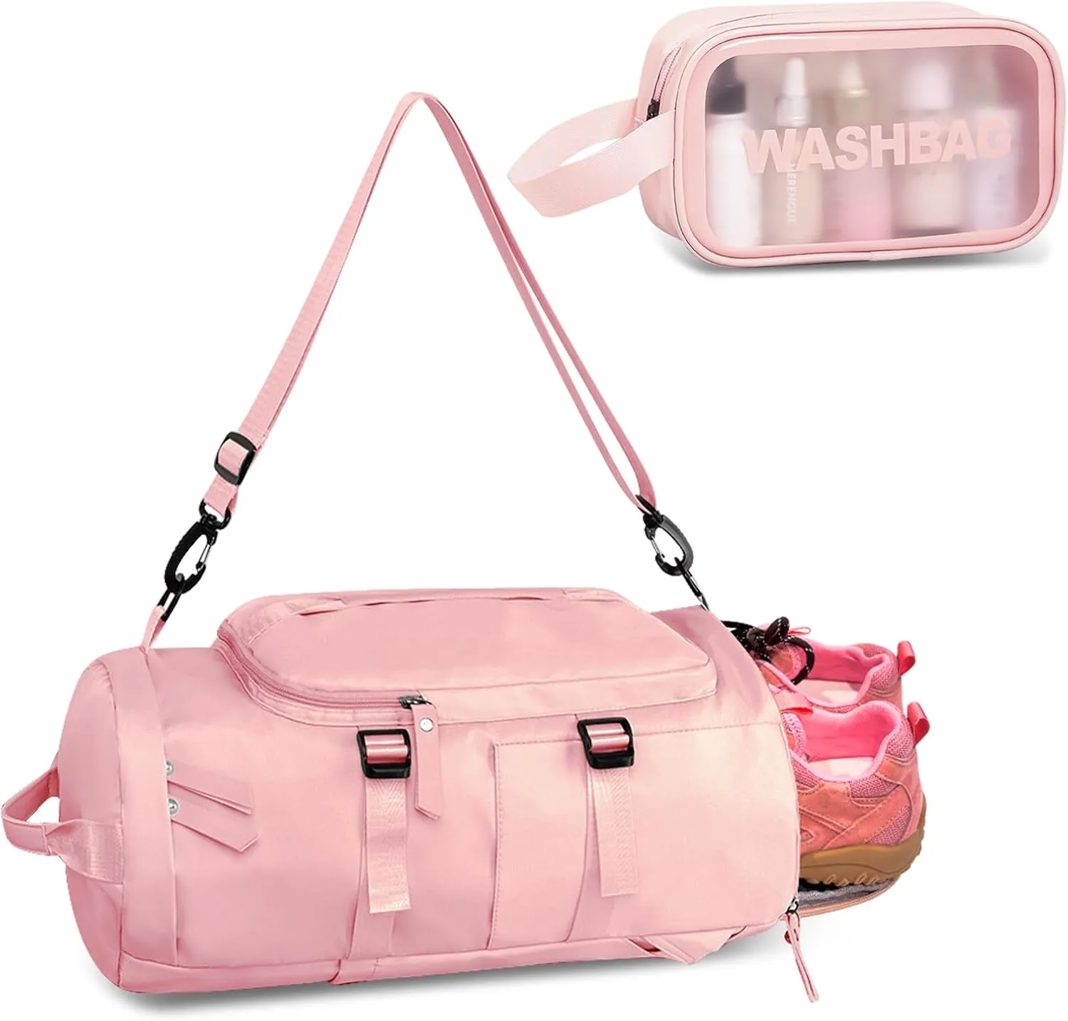 Lightweight Gym Bag for Women Travel Duffle Bag With Shoes Compartment For Plane, Weekender Bags With Wet Pocket and Toiletry Bag,Carry On Workout Overnight Bag For Sports (Pink)