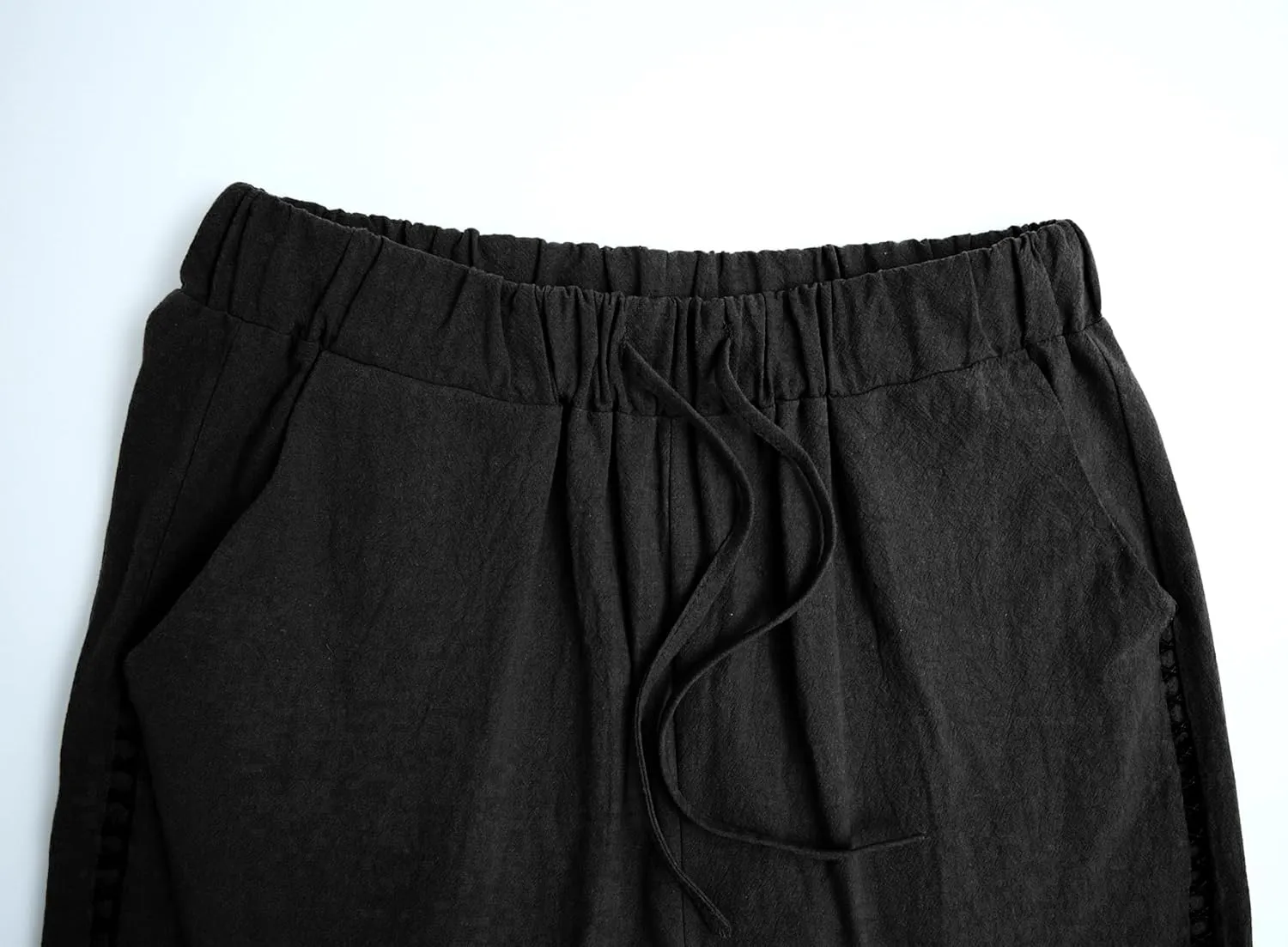 Linen Pants for Women Wide Leg High Waisted Drawstring Trousers Summer Casual Loose Trendy Beach Pants with Pockets