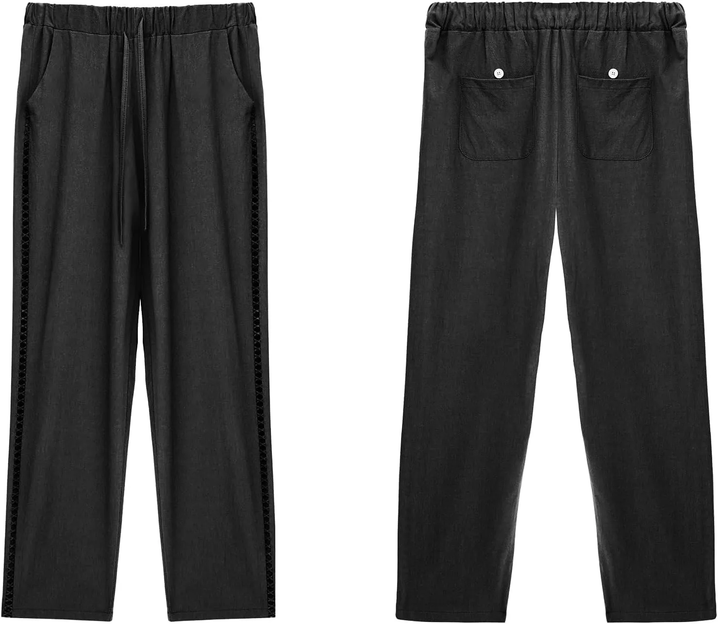Linen Pants for Women Wide Leg High Waisted Drawstring Trousers Summer Casual Loose Trendy Beach Pants with Pockets