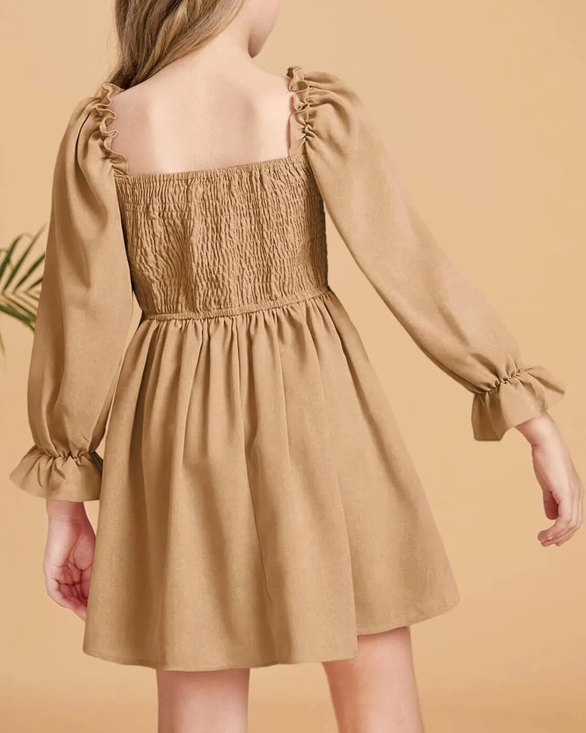 Little Girls Kids Summer Chiffon Ruffle Mini Dress Square Neck Lantern Sleeve Short Dress Tulle Smocked