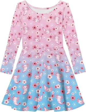 Long Sleeve Dresses for Little Girls Casual Twirly Dresses for Girls 3-16 Years Old