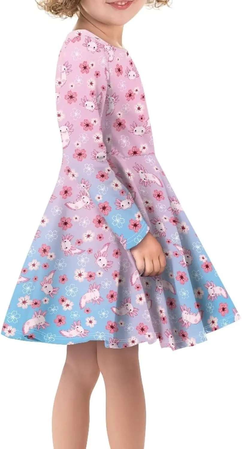 Long Sleeve Dresses for Little Girls Casual Twirly Dresses for Girls 3-16 Years Old