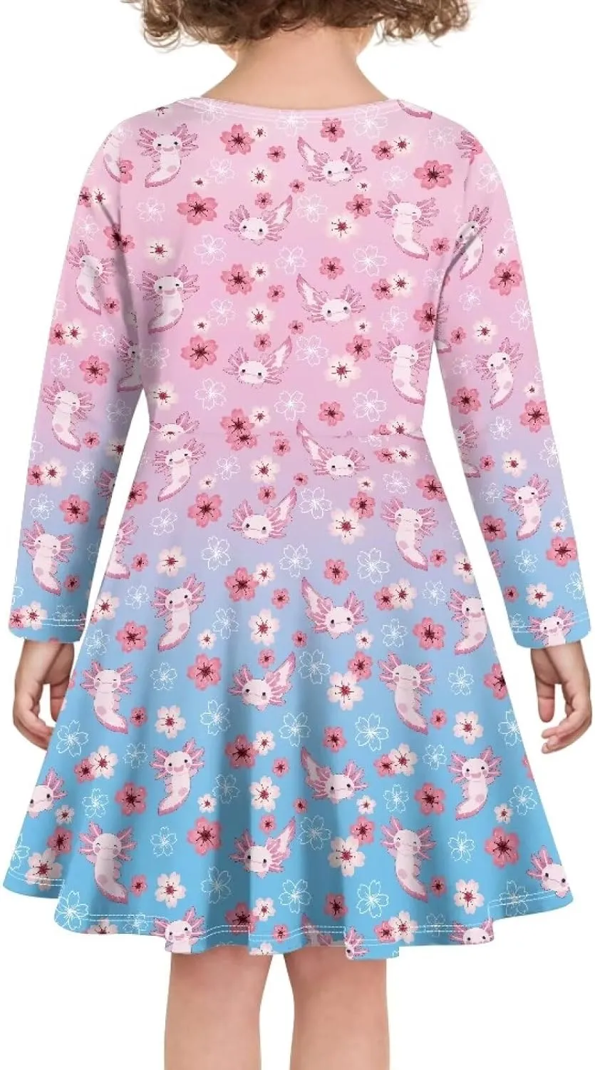 Long Sleeve Dresses for Little Girls Casual Twirly Dresses for Girls 3-16 Years Old