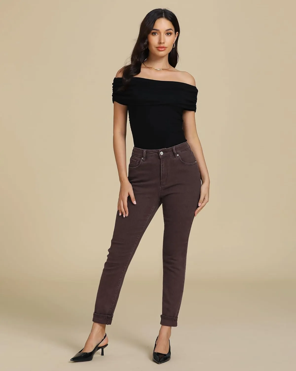 luvamia Skinny Jeans for Women Trendy High Waisted Fold Hem Slim Fit Stretchy Denim Pants Jeggings Jeans with Pockets