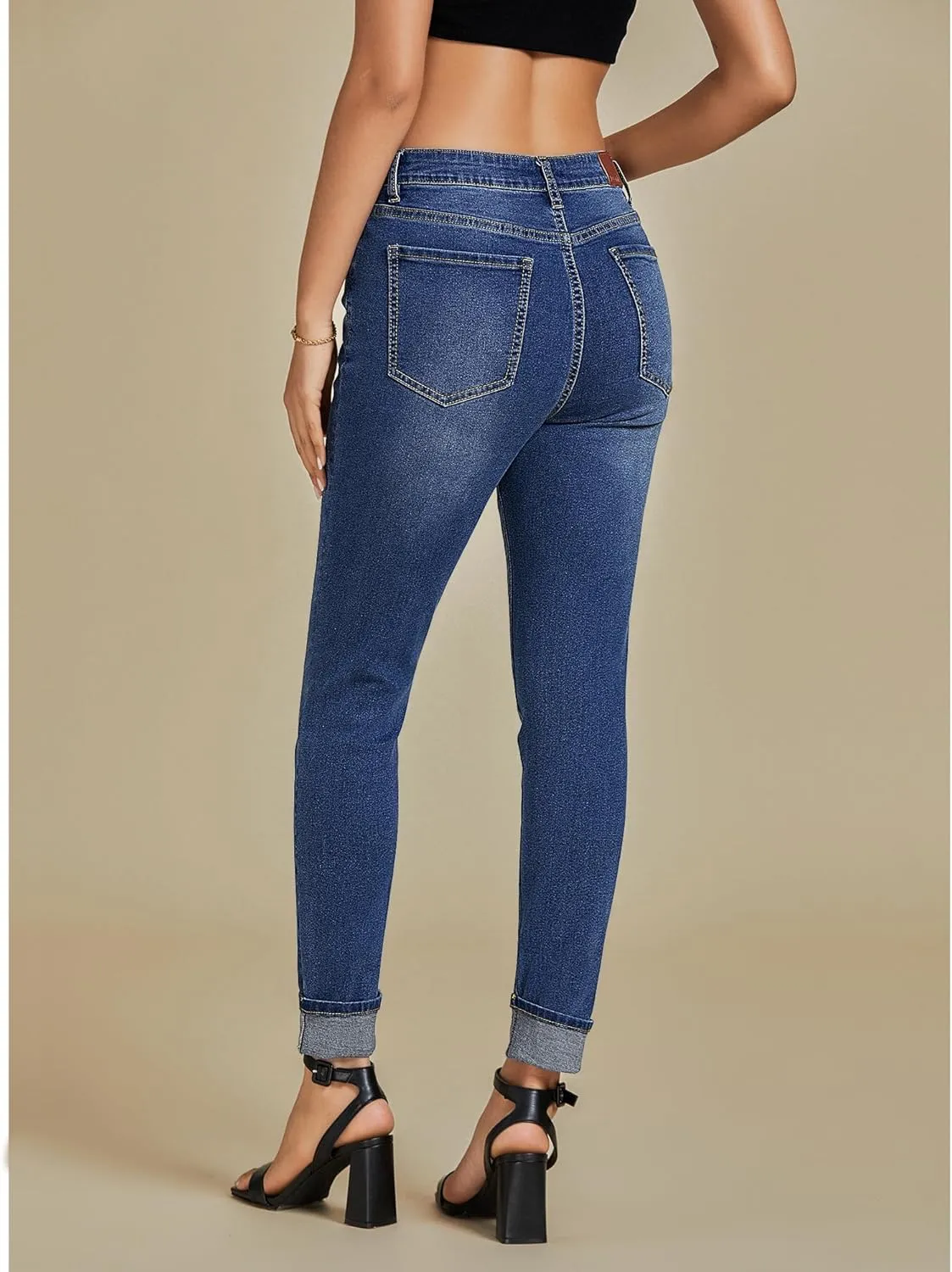 luvamia Skinny Jeans for Women Trendy High Waisted Fold Hem Slim Fit Stretchy Denim Pants Jeggings Jeans with Pockets