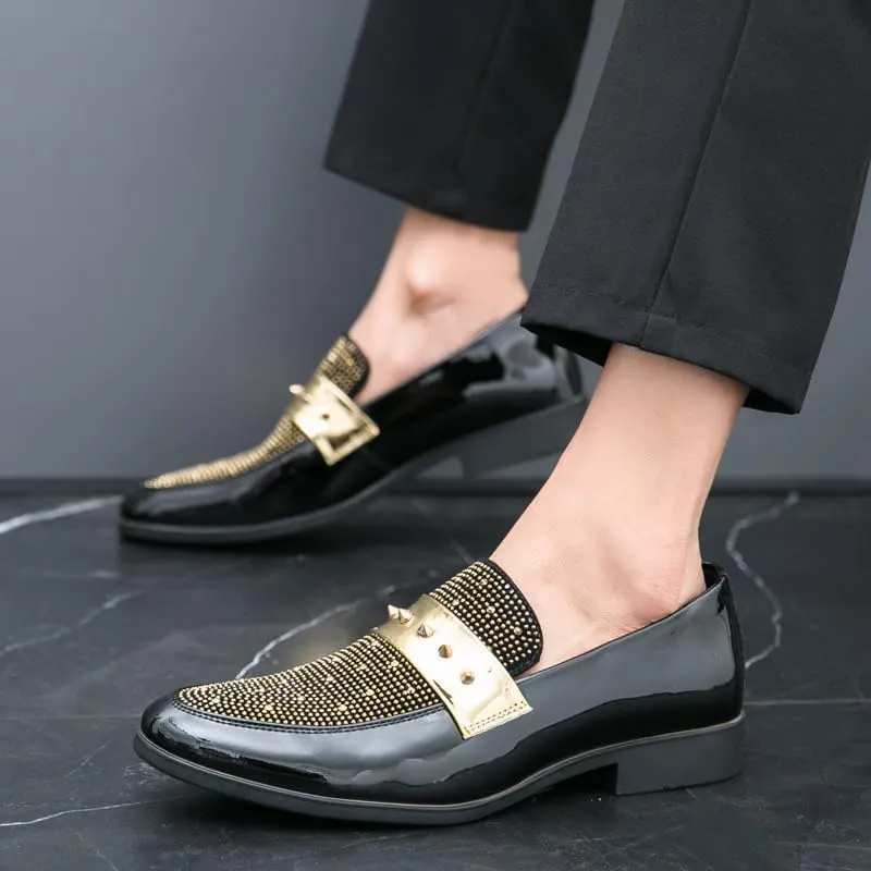 Luxury Leather Shoes Men Wedding Dress Shoes Designer Rivet Loafers Driving Shoes British Formal Oxford Men Handmade Casual Shoes for Party Shoes Flat Big Size 38-47