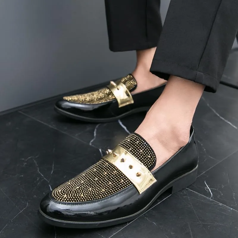 Luxury Leather Shoes Men Wedding Dress Shoes Designer Rivet Loafers Driving Shoes British Formal Oxford Men Handmade Casual Shoes for Party Shoes Flat Big Size 38-47