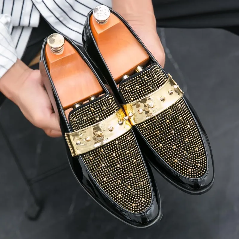Luxury Leather Shoes Men Wedding Dress Shoes Designer Rivet Loafers Driving Shoes British Formal Oxford Men Handmade Casual Shoes for Party Shoes Flat Big Size 38-47