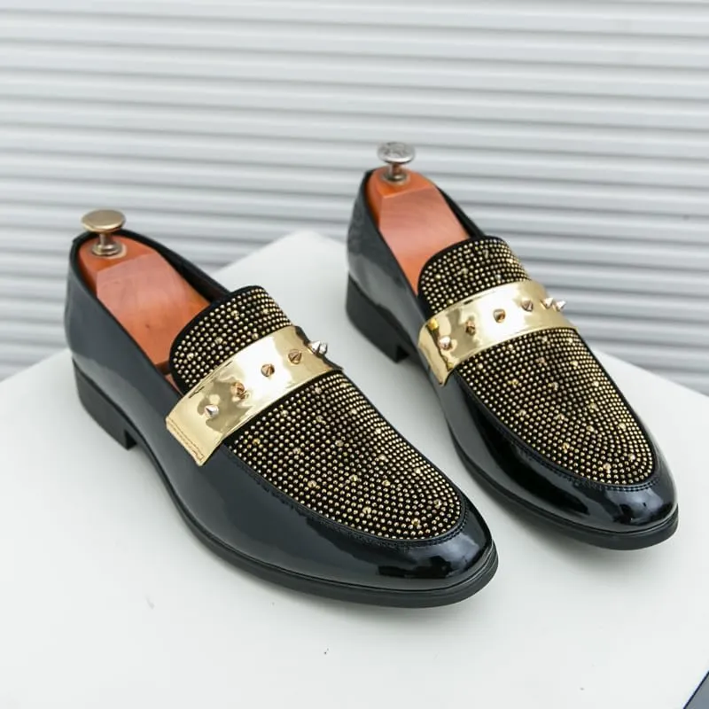 Luxury Leather Shoes Men Wedding Dress Shoes Designer Rivet Loafers Driving Shoes British Formal Oxford Men Handmade Casual Shoes for Party Shoes Flat Big Size 38-47