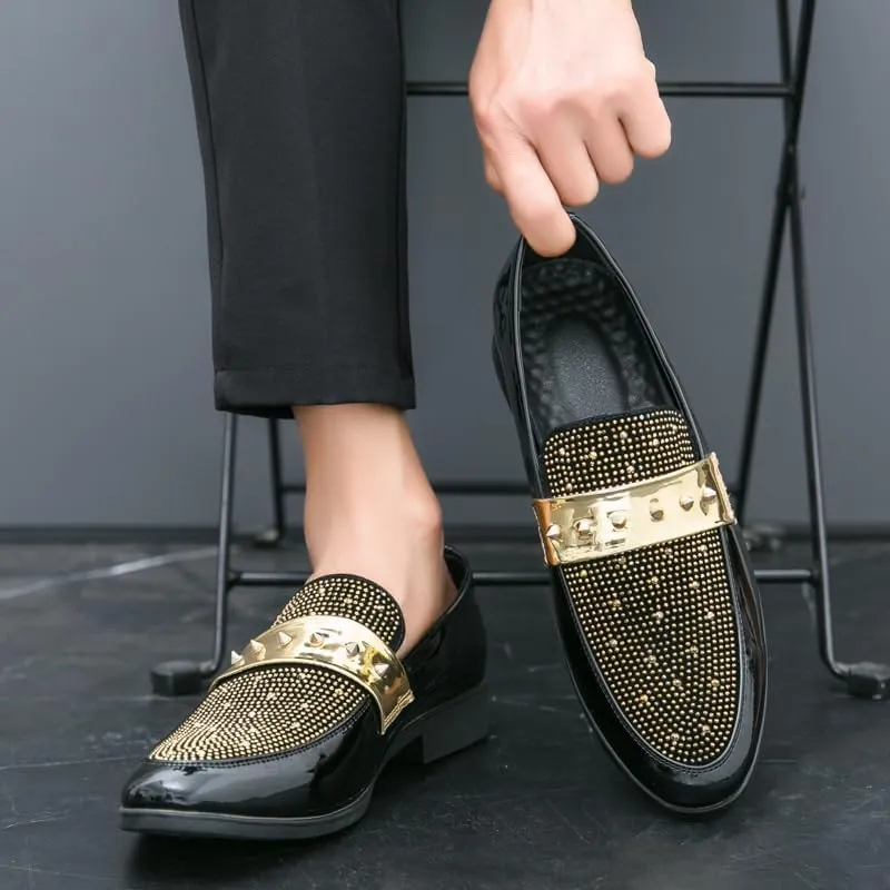 Luxury Leather Shoes Men Wedding Dress Shoes Designer Rivet Loafers Driving Shoes British Formal Oxford Men Handmade Casual Shoes for Party Shoes Flat Big Size 38-47