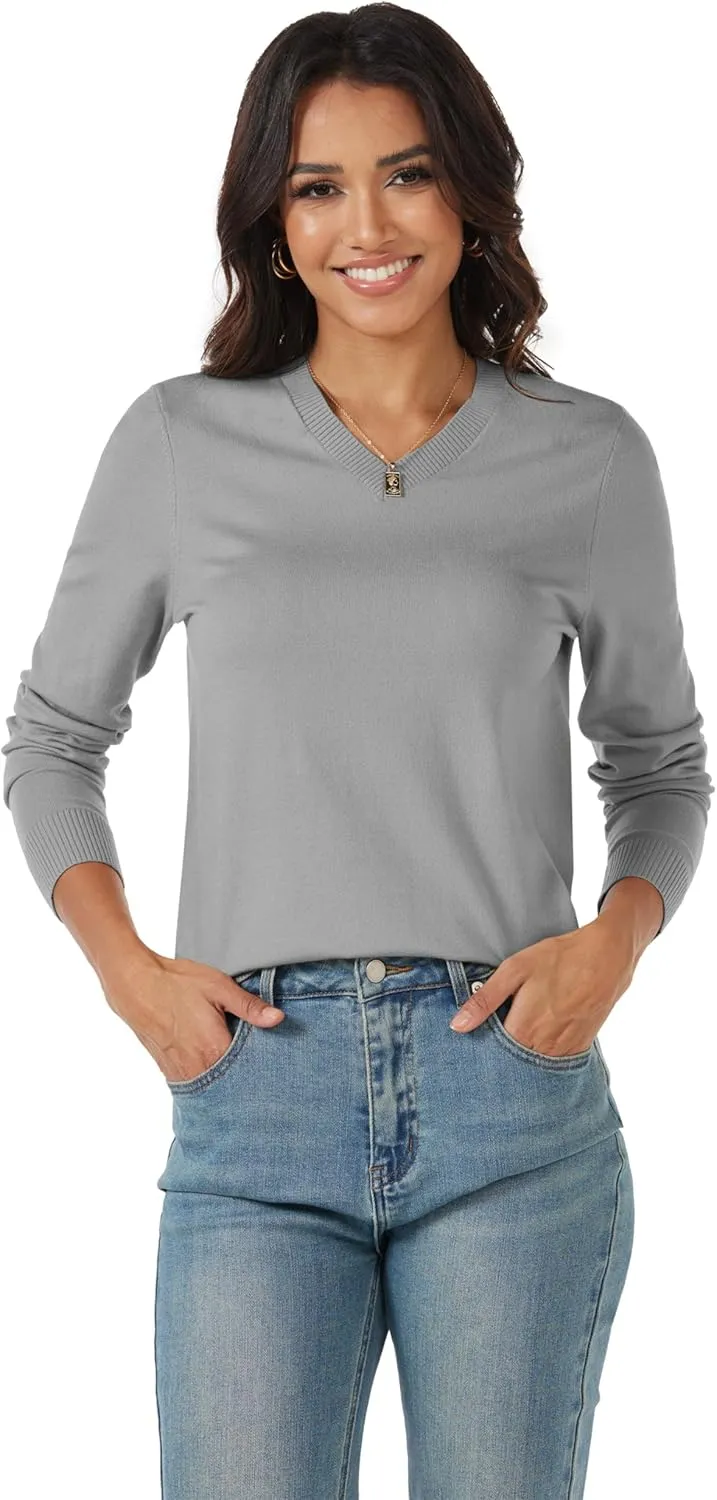 MAGCOMSEN Women's V Neck Sweater 2025 Spring Casual Long Sleeve Tops Knit Lightweight Pullover Sweaters Jumper