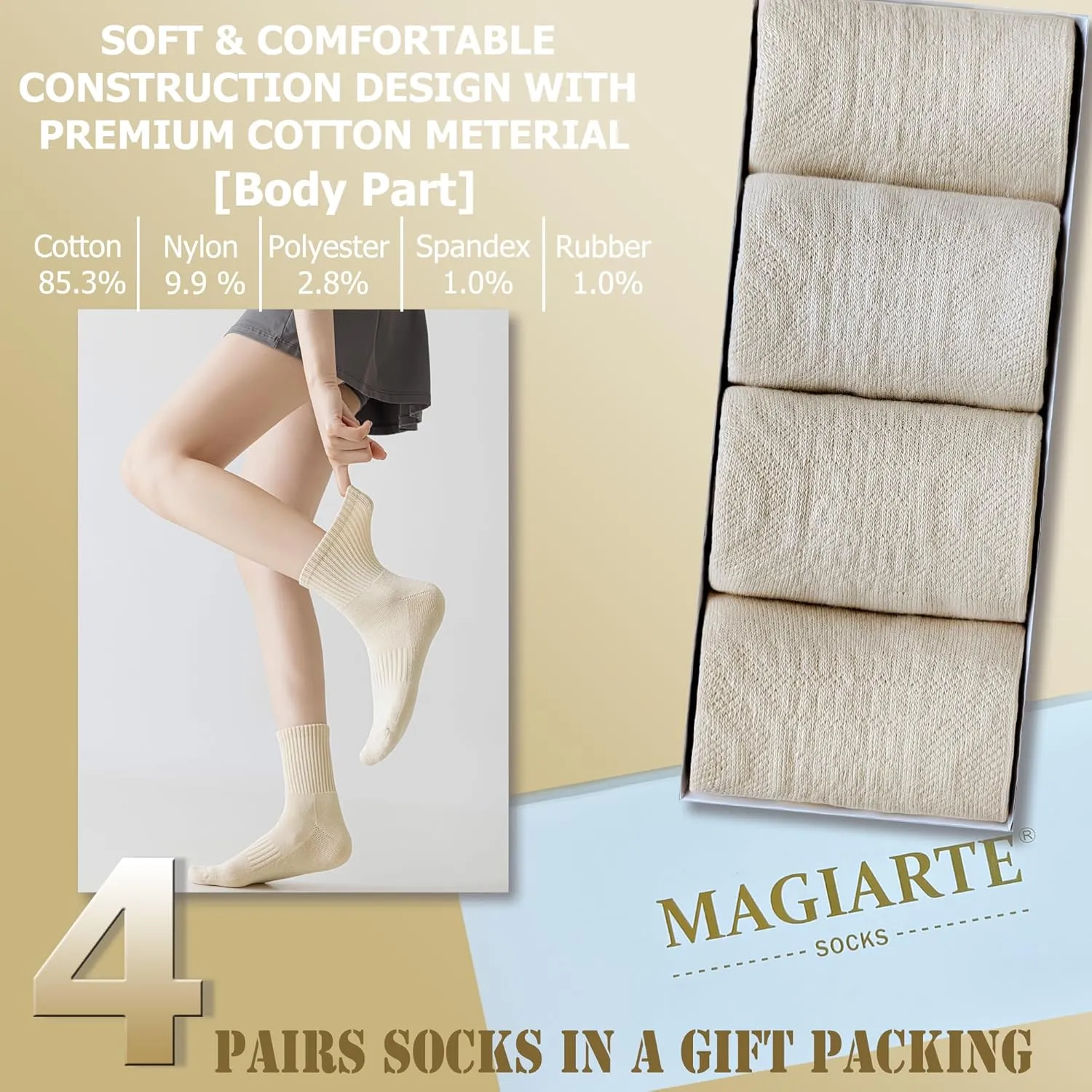 MAGIARTE Womens Athletic Cotton Mini Crew Socks Thick Cushioned Running Hiking Multi Sports Socks for Women 4 Pairs