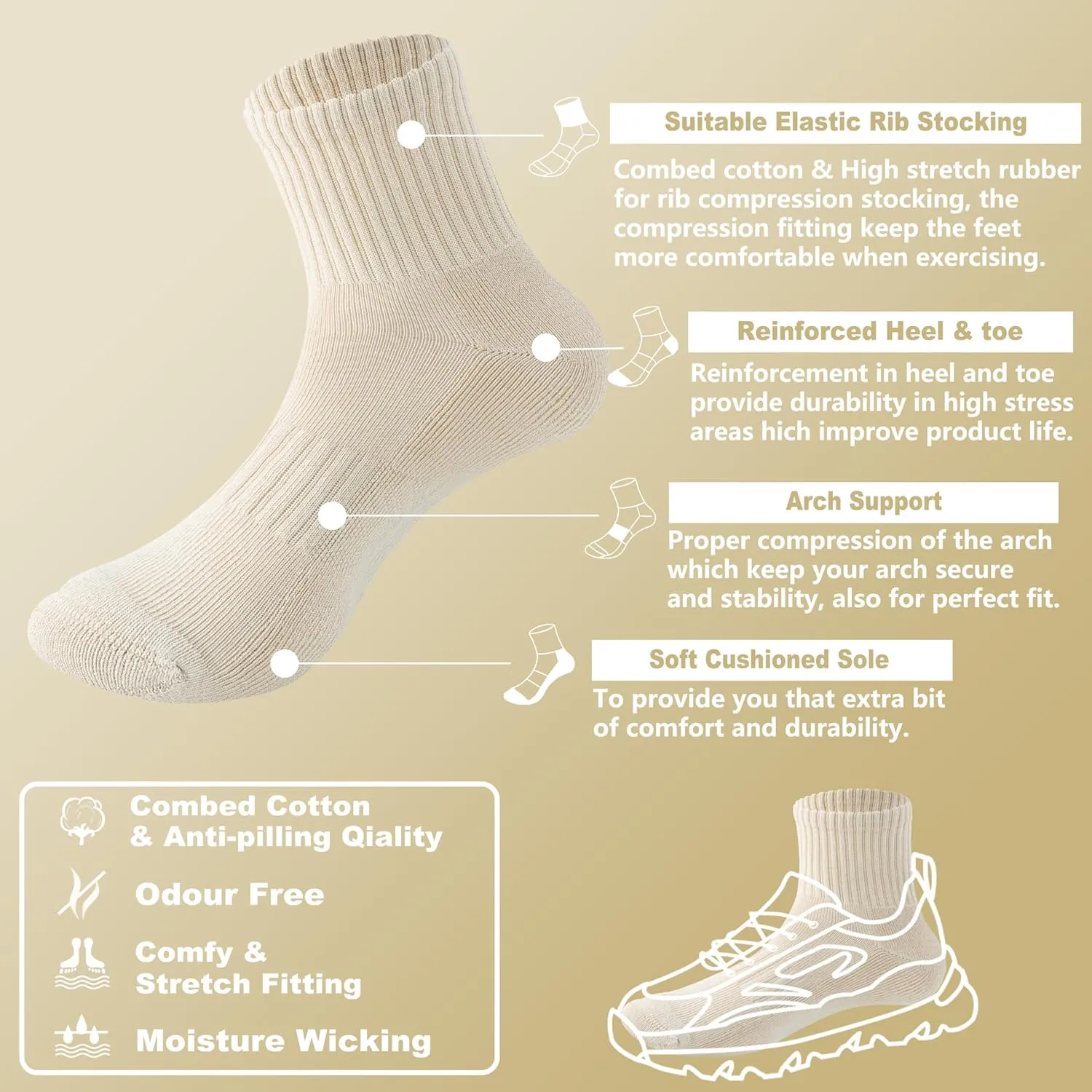 MAGIARTE Womens Athletic Cotton Mini Crew Socks Thick Cushioned Running Hiking Multi Sports Socks for Women 4 Pairs