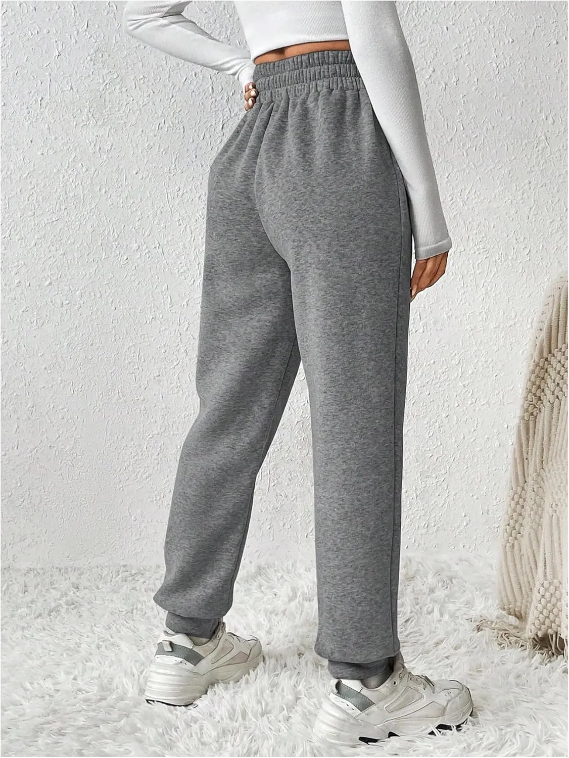MakeMeChic Women's Elastic Waisted Plain Sweatpants Tapered Athletic Jogger Pants