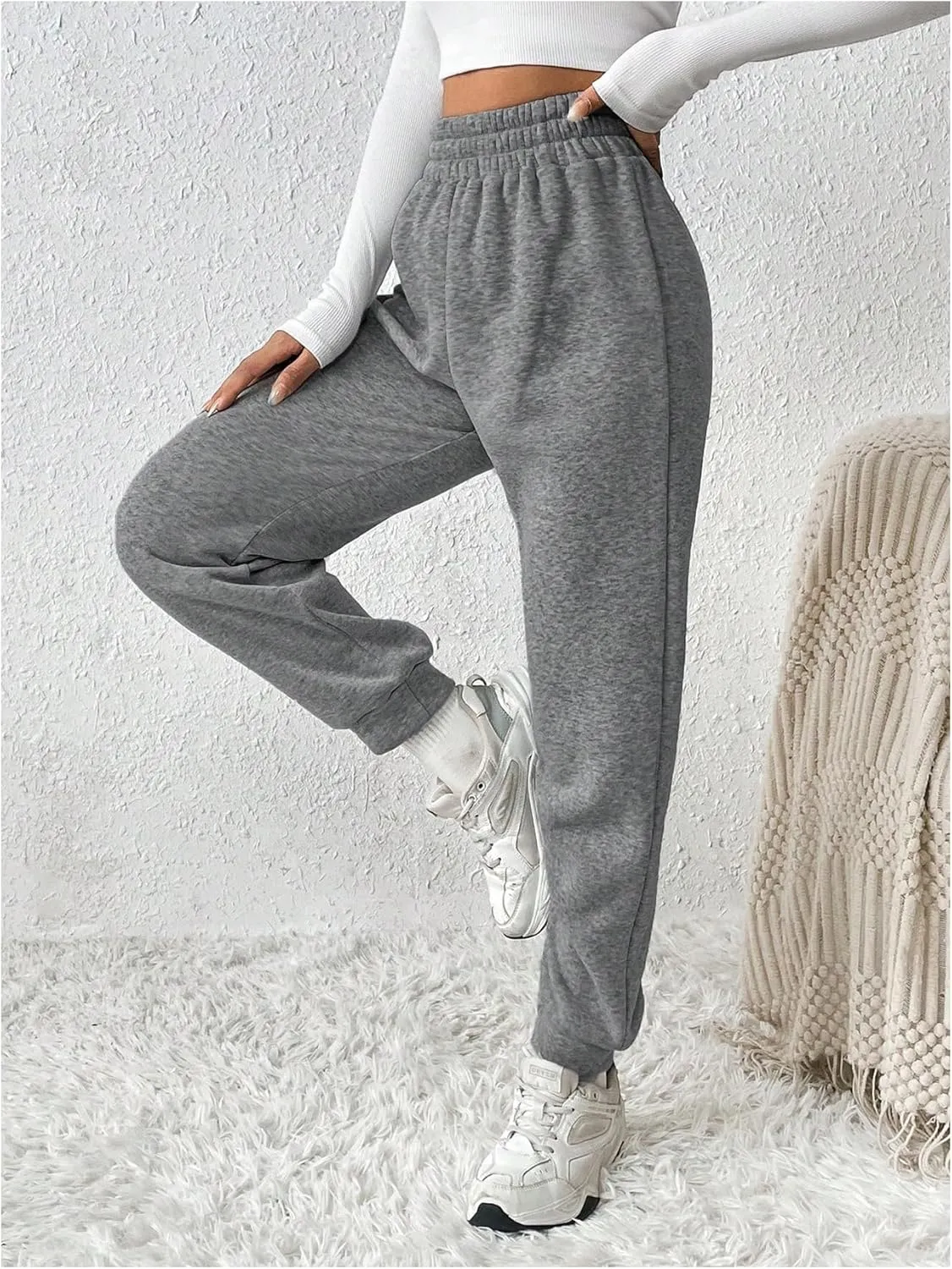 MakeMeChic Women's Elastic Waisted Plain Sweatpants Tapered Athletic Jogger Pants