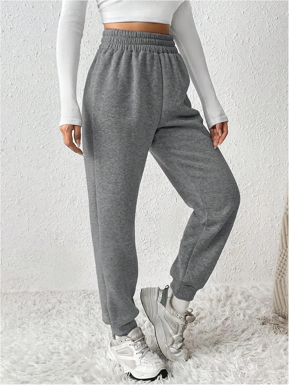 MakeMeChic Women's Elastic Waisted Plain Sweatpants Tapered Athletic Jogger Pants