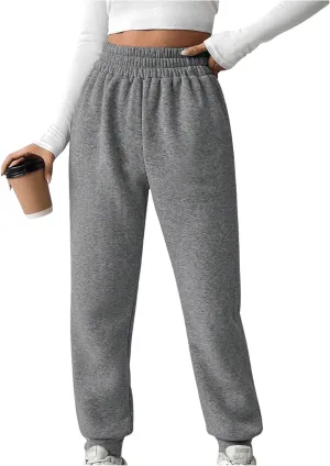 MakeMeChic Women's Elastic Waisted Plain Sweatpants Tapered Athletic Jogger Pants