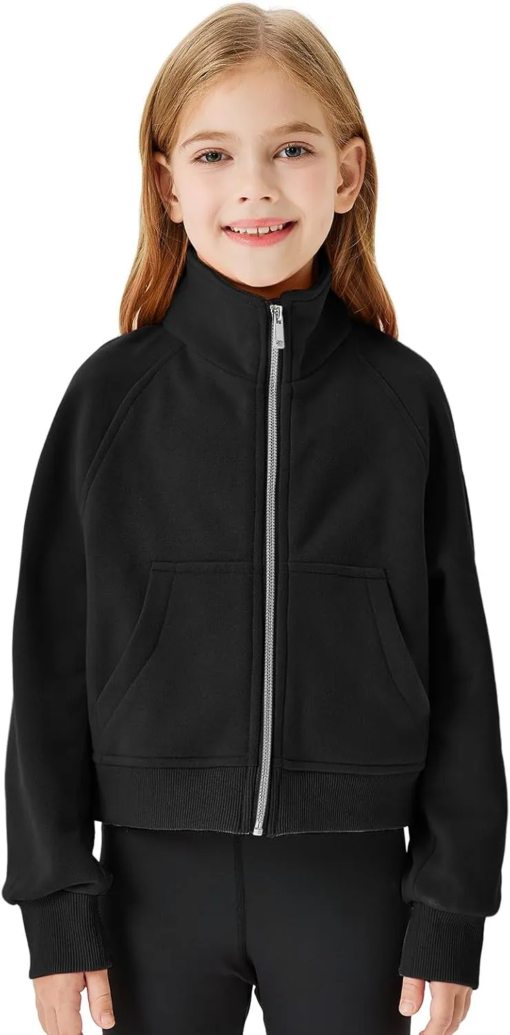 Meikulo Girls Zip Up Sweatshirt Kids Fashion Stand Collar Fleece Lined Jacket with Pockets 7-14 Years