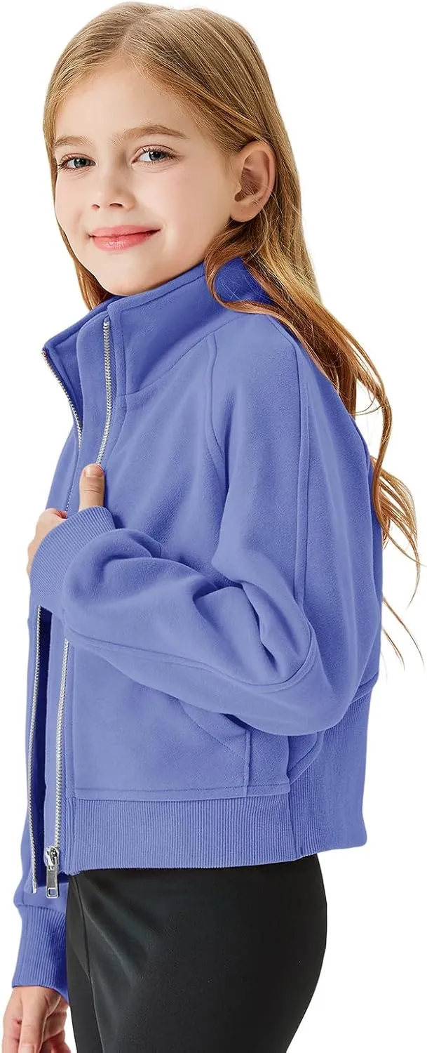 Meikulo Girls Zip Up Sweatshirt Kids Fashion Stand Collar Fleece Lined Jacket with Pockets 7-14 Years