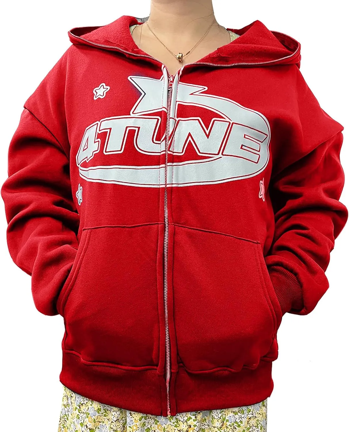 Meiweileya Womens Y2k Zip Up Graphic Star Letter Print Hoodie Sweater Oversized Aesthetic Harajuku Jacket