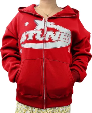 Meiweileya Womens Y2k Zip Up Graphic Star Letter Print Hoodie Sweater Oversized Aesthetic Harajuku Jacket