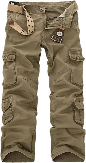 Mens Cargo Pants Multi-Pockets Baggy Men Cotton Pants Casual Overalls Trousers No Belts Plus Size