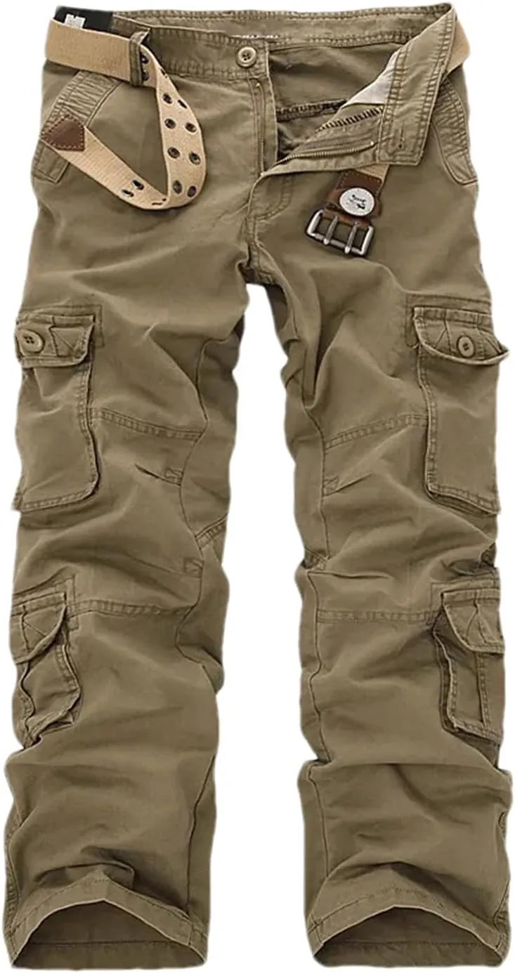 Mens Cargo Pants Multi-Pockets Baggy Men Cotton Pants Casual Overalls Trousers No Belts Plus Size