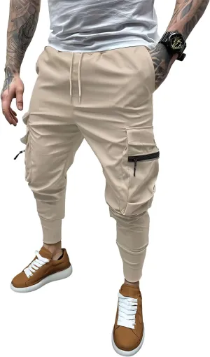Men's Cargo Pants with Elastic Waist - Multi-Pocket Stretch Trousers for Outdoor, Gym Casual Wear