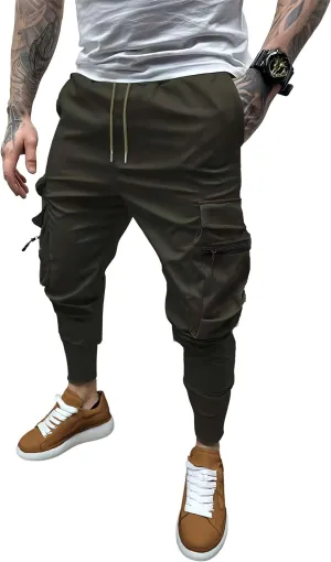Men's Cargo Pants with Elastic Waist - Multi-Pocket Stretch Trousers for Outdoor, Gym Casual Wear