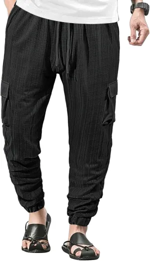 Men's Casual Cargo Jogger Pants with Elastic Waistband and Drawstring Sports Pants with Pockets