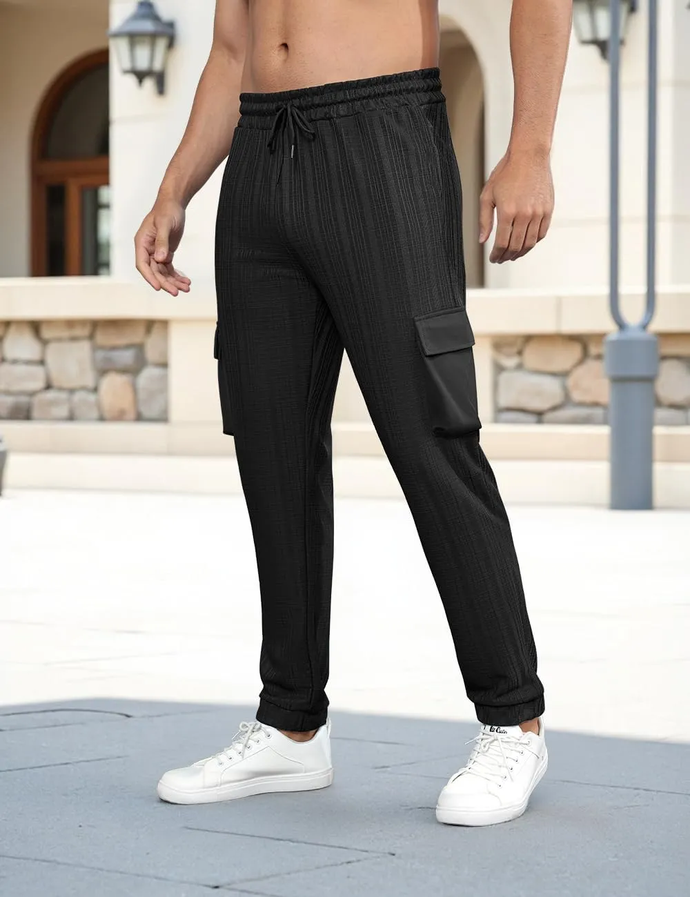 Men's Casual Cargo Jogger Pants with Elastic Waistband and Drawstring Sports Pants with Pockets