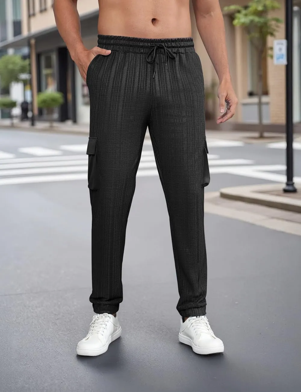 Men's Casual Cargo Jogger Pants with Elastic Waistband and Drawstring Sports Pants with Pockets