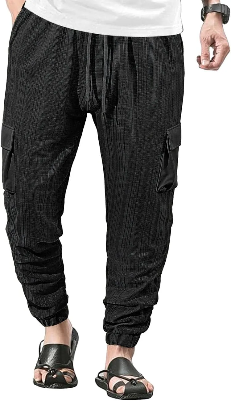 Men's Casual Cargo Jogger Pants with Elastic Waistband and Drawstring Sports Pants with Pockets