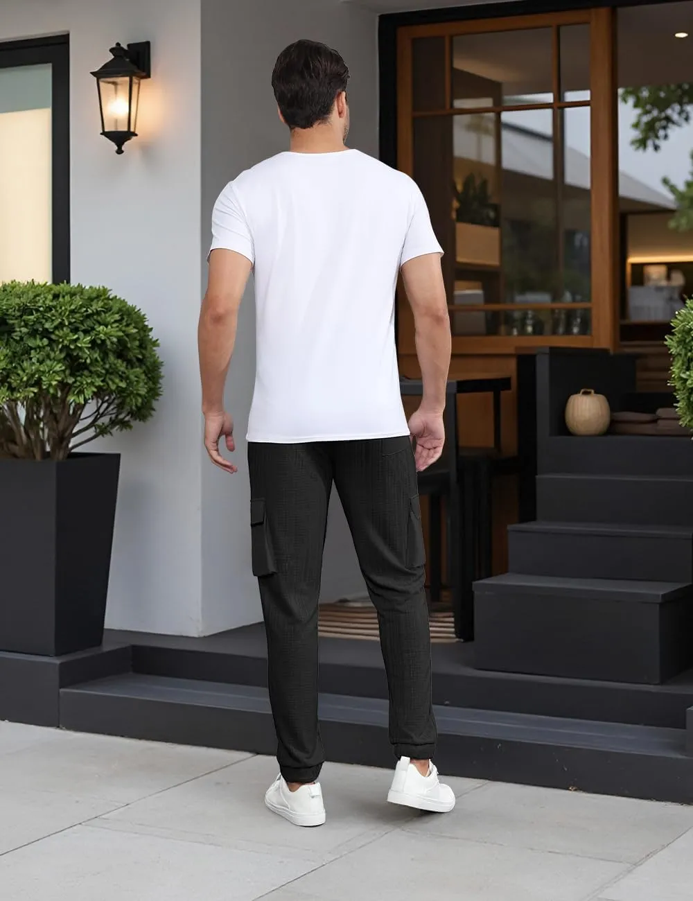 Men's Casual Cargo Jogger Pants with Elastic Waistband and Drawstring Sports Pants with Pockets
