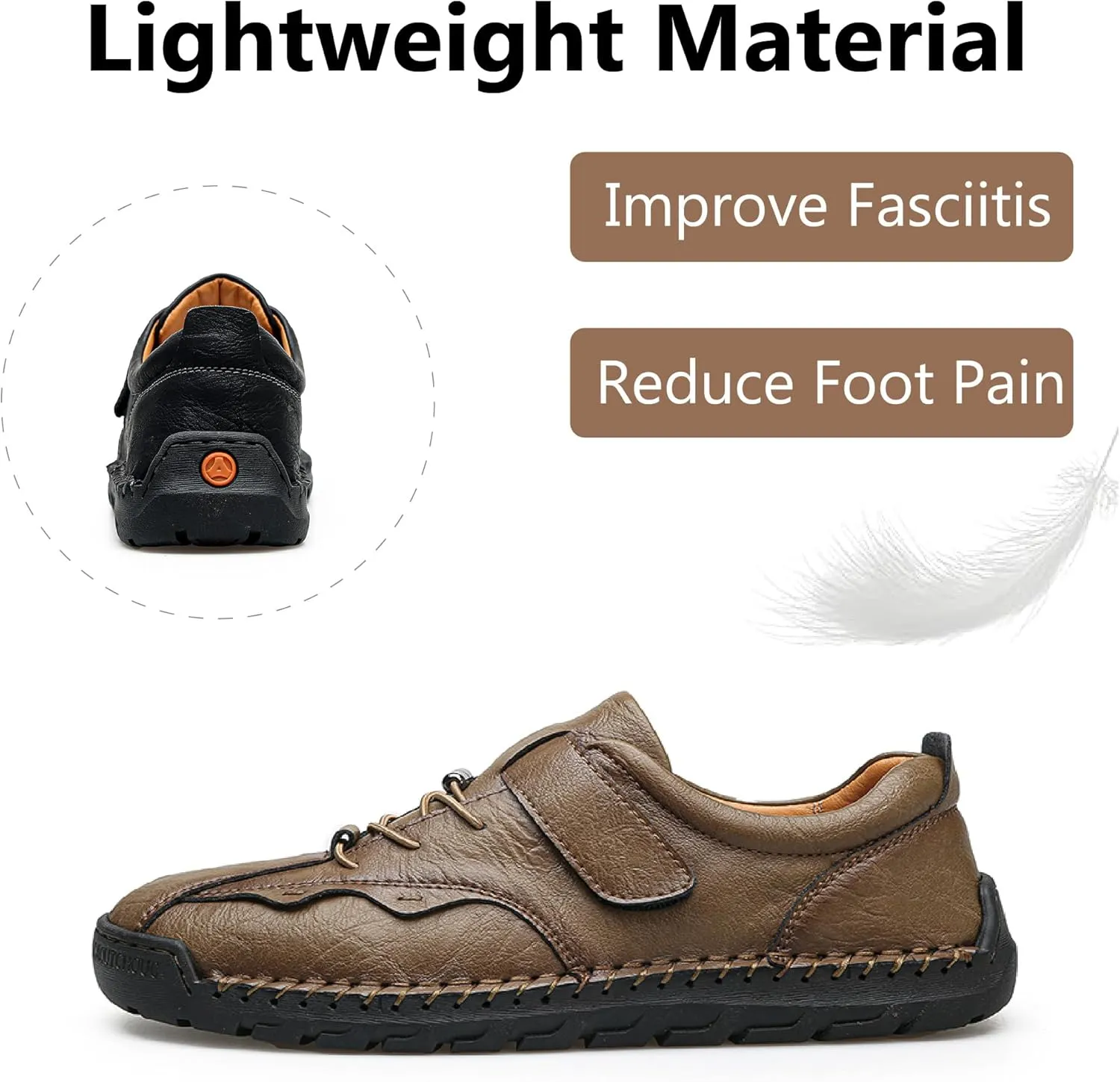 Mens Casual Driving Shoes Leather Loafers Lightweight Comfortable Oxford Vintage Slip Resistant Breathable