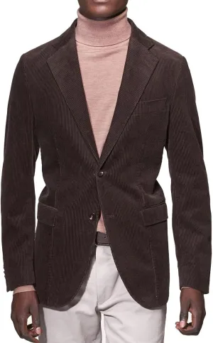 Men's Casual Slim Fit Corduroy Jacket Lightweight 2 Button Blazer Sport Coat Brown